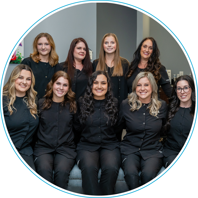 A group of women in black shirts and tights.